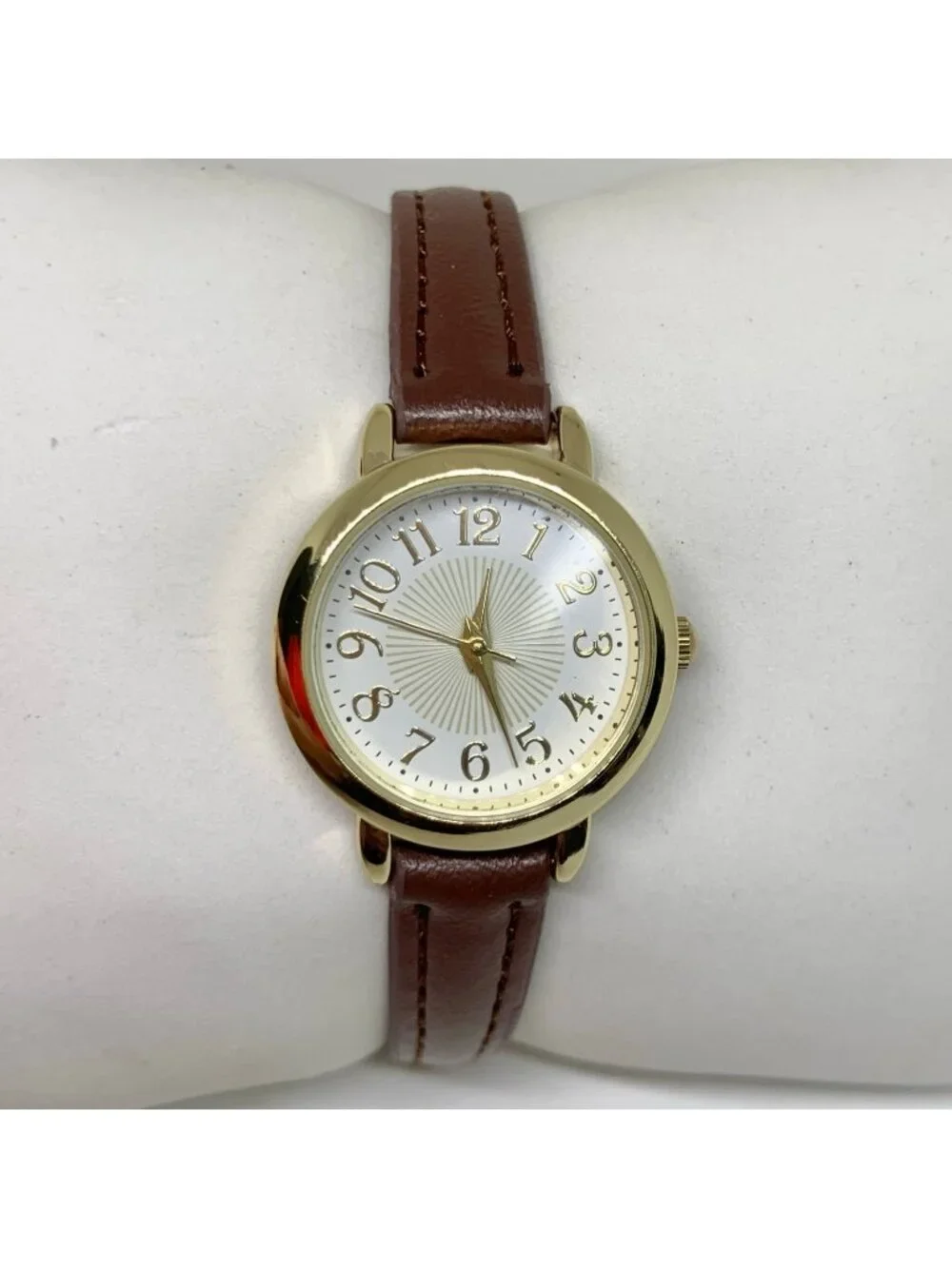 FMD Women’s watch gold tone 25mm quartz analog brown leather band running